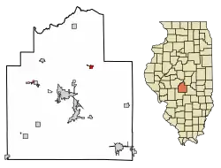 Location of Stonington in Christian County, Illinois.
