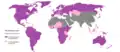Countries with 50% or more Christians are colored purple while countries with 10% to 50% Christians are colored pink.