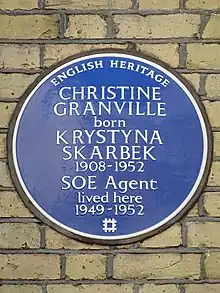 Christine Granville blue plaque at no 1