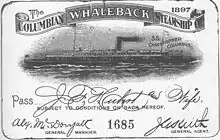 A pass allowing free passage on the SS Christopher Columbus steamship, ca. 1896