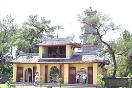 Tam quan of Thiên Mụ Temple built guardhouse above the middle entrance, Huế royal style