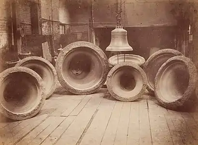 Church Bells in the workshop at Whitechapel Bell Foundry, c. 1880