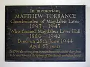 Memorial to Matthew Torrance, Magdalen Laver