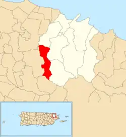 Location of Ciénaga Alta within the municipality of Río Grande shown in red