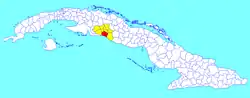 Cienfuegos municipality (red) within  Cienfuegos Province (yellow) and Cuba