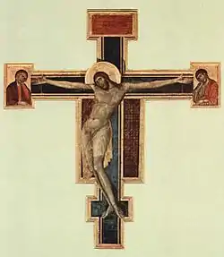 Cimabue Crucifix, 1287–1288, Panel, 448 x 390 cm  Basilica di Santa Croce, Florence.