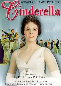 Julie Andrews in her ballgown; in the background, smaller drawings of dancers at the Ball