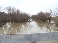 Flooded Cinque Hommes Creek at Menfro, Missouri