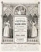 Poster advertising Circassian hair dye, 1843