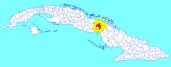 Ciro Redondo municipality (red) within  Ciego de Ávila Province (yellow) and Cuba