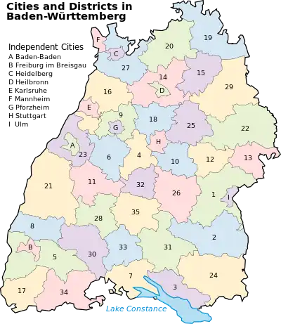 Map of Baden-Württemberg and its administrative divisions (Landkreise and Stadtkreise)