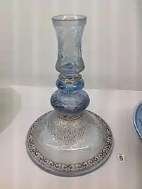 "Moonlight blue" vase, blown, molded, enamelled and engraved on wheel(1884)