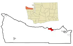 Location of Port Angeles in Clallam County and the state of Washington