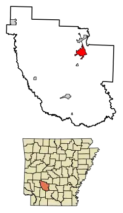 Location of Arkadelphia in Clark County, Arkansas.