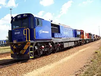 No. 39–001 in Spoornet blue livery with outline numbers, Koedoespoort, Pretoria, Gauteng, 24 April 2007