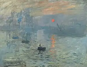 Impression, Sunrise by Claude Monet (1872) featured a tiny but vivid orange sun against a blue background. The painting gave its name to the Impressionist movement.