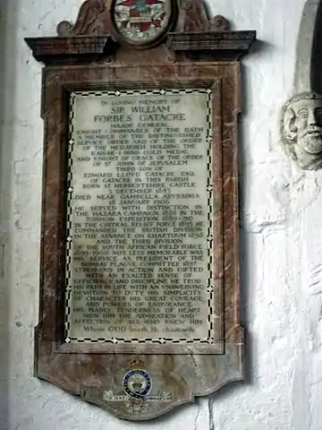 Memorial to Sir William Forbes Gatacre, a distinguished Victorian soldier of the Gatacre family of Claverley parish, although born near Stirling.