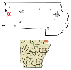 Location of Datto in Clay County, Arkansas.
