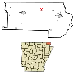 Location of McDougal in Clay County, Arkansas.