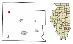 Location of Iola in Clay County, Illinois.
