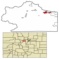 Location of the City of Idaho Springs in Clear Creek County, Colorado.