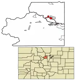 Location of Central City in Gilpin and Clear Creek counties, Colorado.