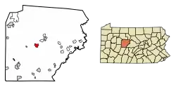 Location of Curwensville in Clearfield County, Pennsylvania.