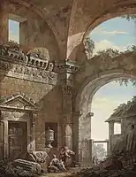 Architectural capriccio with peasants (1773), private collection.