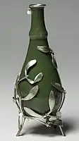 Stoneware vase: mistletoe with silver mounts and glass beads, 1890