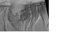 Gullies on mound in Asimov Crater, as seen by HiRISE