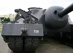 Closeup of T28 Super Heavy Tank showing the double tracks.