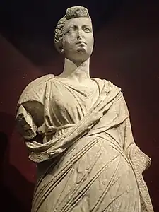 Closeup of Statue of a woman with hairstyle dating to the later Roman Republican or Augustan period but body dating to 200–100 BCE