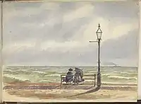 Mends was on half pay at the time of the sketch, and the two ladies looking out to sea are thought to be his wife and daughter
