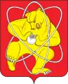 The coat of arms of Zheleznogorsk, Krasnoyarsk Krai. Town was established for the production of plutonium.