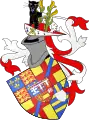 Coat of arms with the genet and Planta genista crest