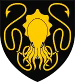 A coat of arms showing a golden kraken on a black field