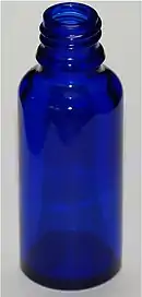 blue glass bottle with neck