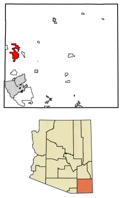 Location of Benson in Cochise County, Arizona