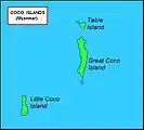 Map of the Coco Islands group, Great Coco Island in north and Little Coco Island in southwest
