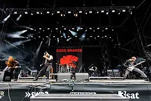 Code Orange performing at Rock am Ring in 2017; From left to right: Meyers, Goldman, Morgan, Balderose and Landolina