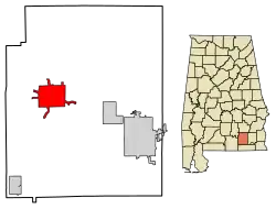 Location of Elba in Coffee County, Alabama.