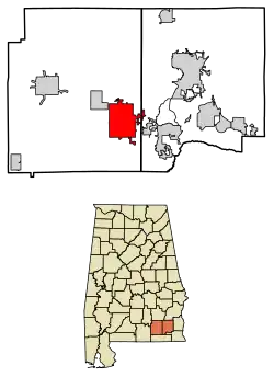 Location of Enterprise in Coffee County and Dale County, Alabama.