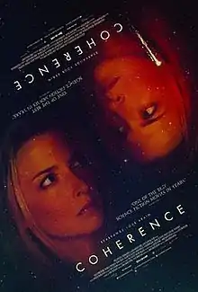 The bottom left of the poster shows a woman's face against dark background and the title text at an angle. The upper right of the poster repeats the same face and text flipped upside-down looking back at itself.