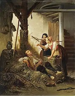 A Sleeping Shepherd and Two Young Women