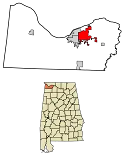 Location of Muscle Shoals in Colbert County, Alabama