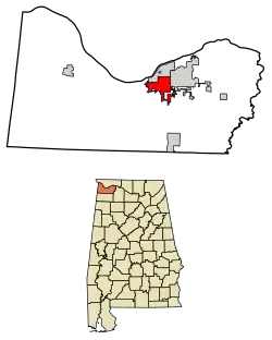 Location of Tuscumbia in Colbert County, Alabama.