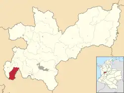 Location of the municipality and town of Belalcázar, Caldas in the Caldas Department of Colombia.