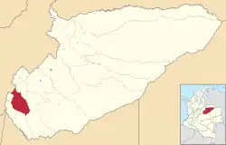 Location of the municipality and town of Monterrey, Casanare in the Casanare Department of Colombia.