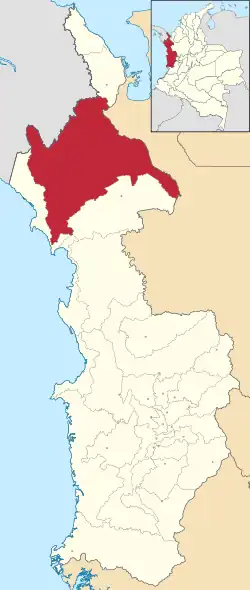 Location of the corregimiento and town of Belén de Bajirá in Chocó Department of Colombia