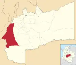 Location of the municipality and town of La Uribe in the Meta Department of Colombia.